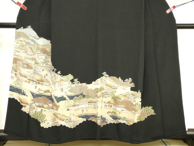平和屋着物■豪華黒留袖 人物風景文 金彩 正絹 逸品 DABE7682cd