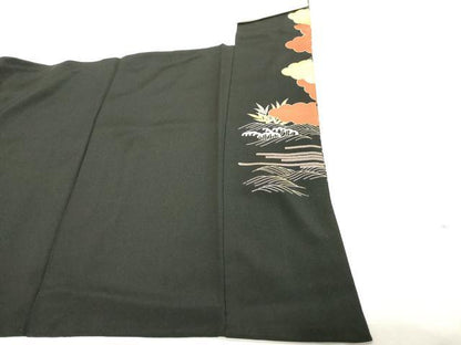 平和屋着物■豪華黒留袖 駒刺繍 扇面花文 金彩 正絹 逸品 DABE7681cd