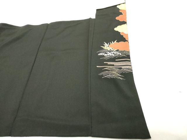 平和屋着物■豪華黒留袖 駒刺繍 扇面花文 金彩 正絹 逸品 DABE7681cd