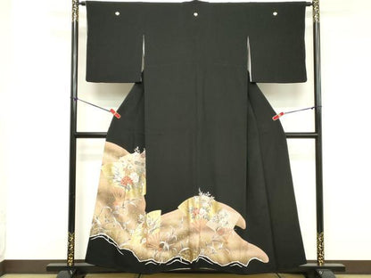 平和屋着物■豪華黒留袖 扇面草花文 金彩 正絹 逸品 DABE7683cd