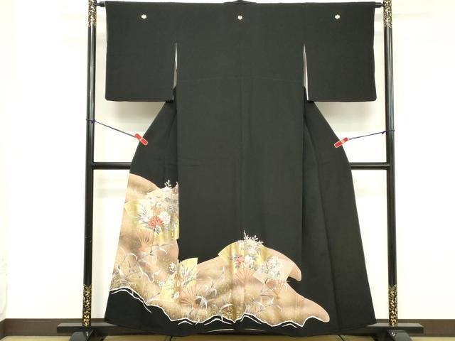 平和屋着物■豪華黒留袖 扇面草花文 金彩 正絹 逸品 DABE7683cd