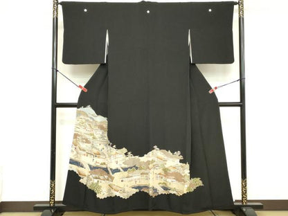 平和屋着物■豪華黒留袖 人物風景文 金彩 正絹 逸品 DABE7682cd