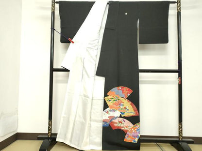 平和屋着物■豪華黒留袖 駒刺繍 地紙花文 金彩 正絹 逸品 DABE7685cd