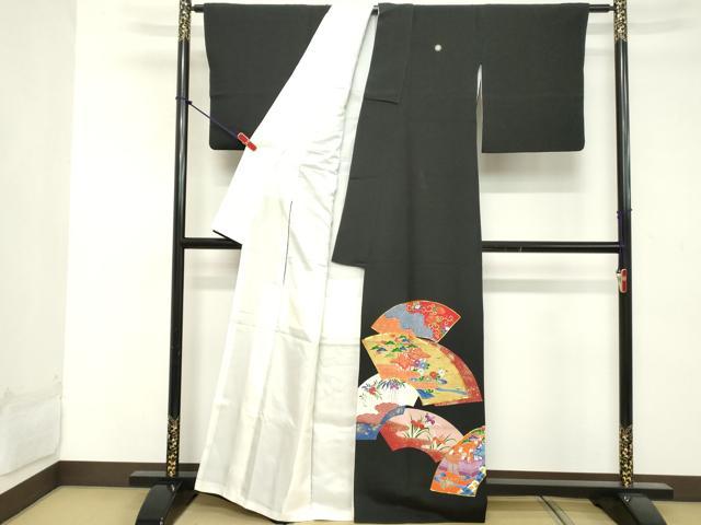 平和屋着物■豪華黒留袖 駒刺繍 地紙花文 金彩 正絹 逸品 DABE7685cd