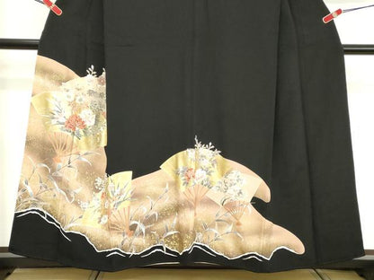 平和屋着物■豪華黒留袖 扇面草花文 金彩 正絹 逸品 DABE7683cd