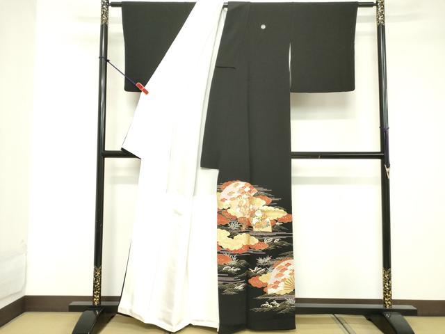平和屋着物■豪華黒留袖 駒刺繍 扇面花文 金彩 正絹 逸品 DABE7681cd