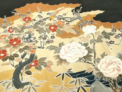 平和屋着物■豪華黒留袖 花鳥文 金彩 正絹 逸品 DABE7679cd