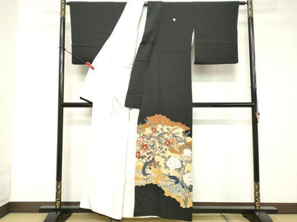 平和屋着物■豪華黒留袖 花鳥文 金彩 正絹 逸品 DABE7679cd