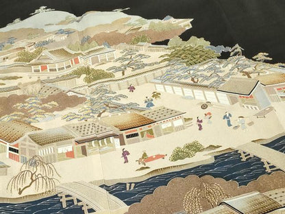 平和屋着物■豪華黒留袖 人物風景文 金彩 正絹 逸品 DABE7682cd