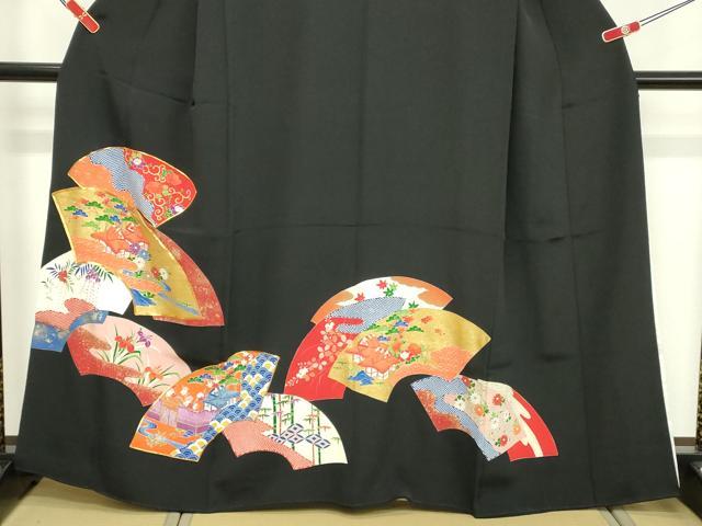 平和屋着物■豪華黒留袖 駒刺繍 地紙花文 金彩 正絹 逸品 DABE7685cd