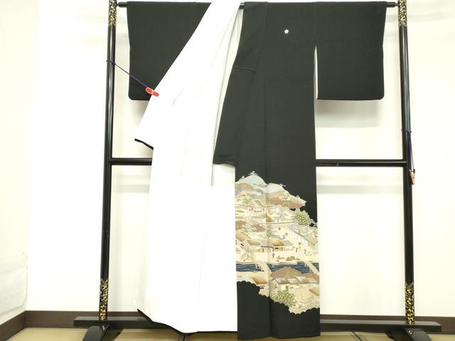 平和屋着物■豪華黒留袖 人物風景文 金彩 正絹 逸品 DABE7682cd