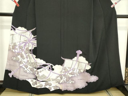 平和屋着物■豪華黒留袖 駒刺繍 結び紐吉祥文 銀彩 正絹 逸品 DABE7702cd