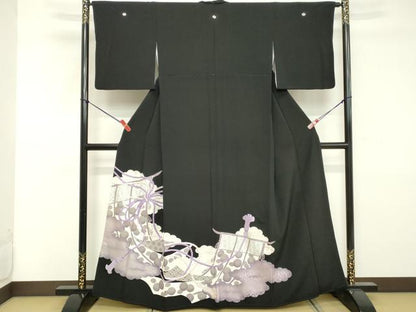 平和屋着物■豪華黒留袖 駒刺繍 結び紐吉祥文 銀彩 正絹 逸品 DABE7702cd