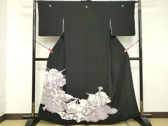 平和屋着物■豪華黒留袖 駒刺繍 結び紐吉祥文 銀彩 正絹 逸品 DABE7702cd