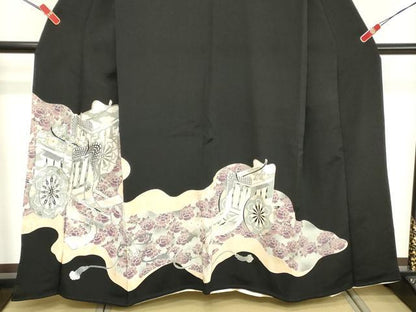 平和屋着物■豪華黒留袖 駒刺繍 御所車花文 正絹 逸品 DABE7704cd
