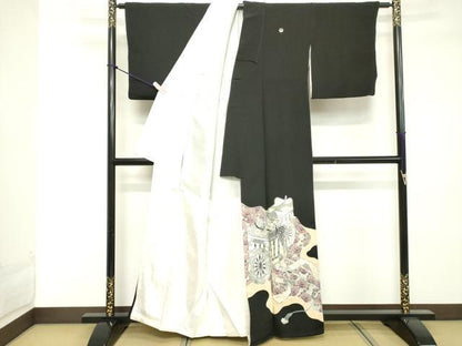 平和屋着物■豪華黒留袖 駒刺繍 御所車花文 正絹 逸品 DABE7704cd