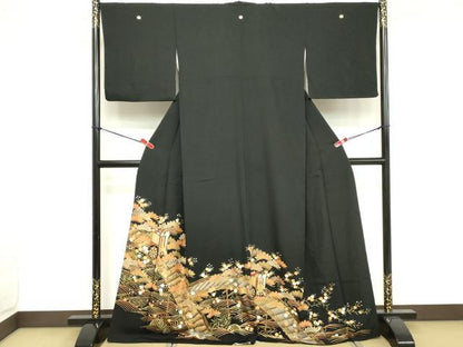 平和屋着物■豪華黒留袖 駒刺繍 御所車花文 金彩 正絹 逸品 DABE7703cd