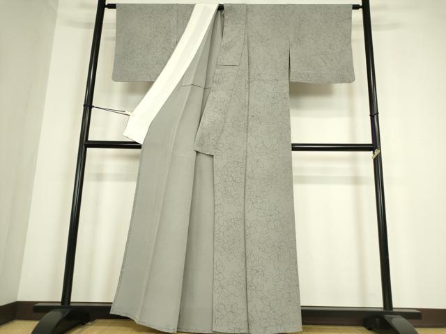 平和屋着物▽上質な小紋　単衣　花尽くし　手描き　鬼しぼ縮緬　正絹　逸品　DABE4370az