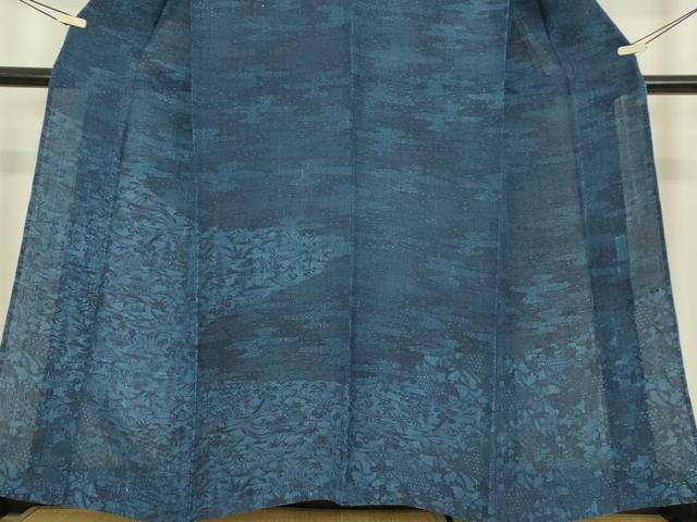 平和屋着物＊夏物 訪問着 紬地 作家物 藍 型染 水辺風景花文 正絹 逸品 DABE4358az