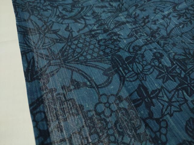 平和屋着物＊夏物 訪問着 紬地 作家物 藍 型染 水辺風景花文 正絹 逸品 DABE4358az