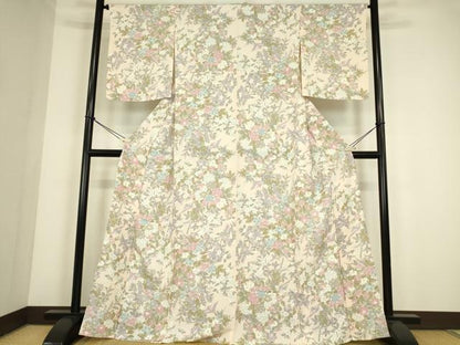 平和屋着物▽上質な小紋　単衣　飛鳥花文　正絹　逸品　DABE4376az