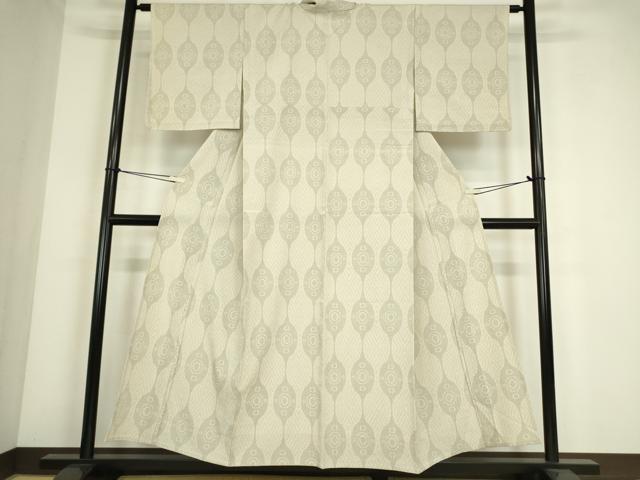 平和屋着物▽本塩沢　単衣　立涌丸文　110亀甲　正絹　逸品DABE4392az