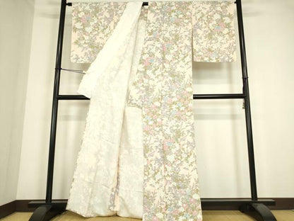 平和屋着物▽上質な小紋　単衣　飛鳥花文　正絹　逸品　DABE4376az