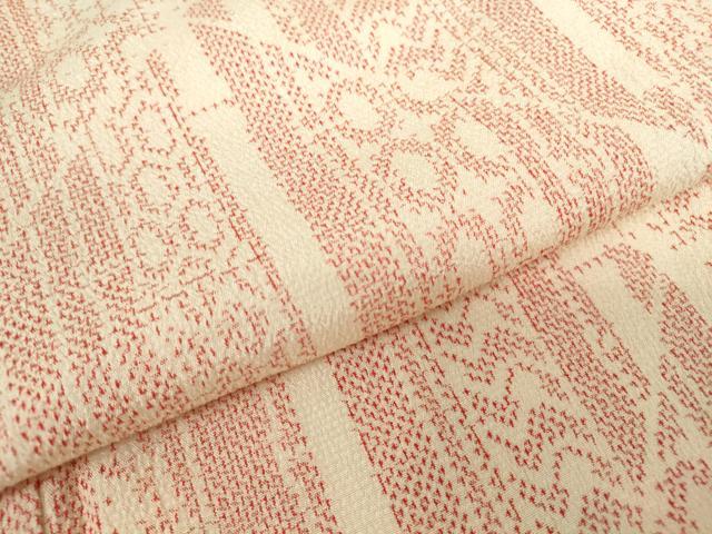 平和屋着物▽本塩沢　単衣　切嵌め文　正絹　逸品　DABE4390az