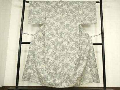 平和屋着物▽上質な紬　単衣　草葉文　正絹　逸品　DABE4379az