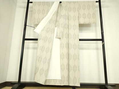 平和屋着物▽本塩沢　単衣　立涌丸文　110亀甲　正絹　逸品DABE4392az