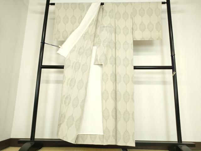 平和屋着物▽本塩沢　単衣　立涌丸文　110亀甲　正絹　逸品DABE4392az