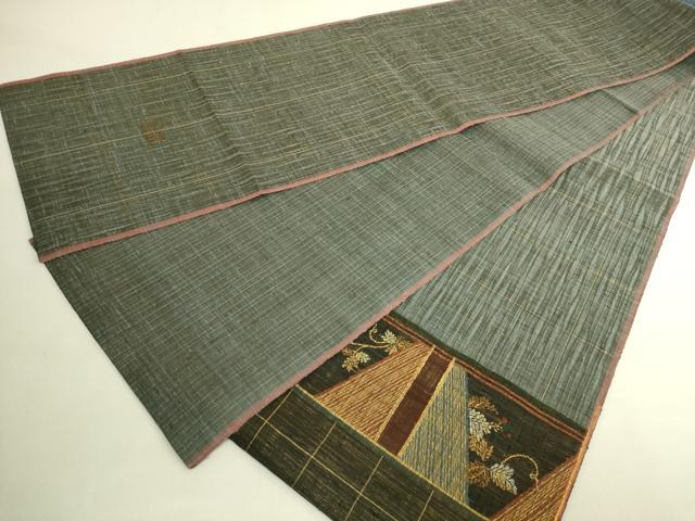 平和屋着物●極上　西陣　老舗　渡文謹製　手織　すくひ　両面　太鼓柄袋帯　南天枝葉文　金銀糸　逸品　DZAB6483kh6
