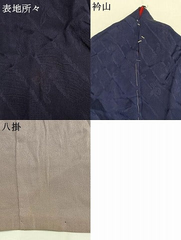 平和屋着物●アンティーク　大正ロマン　色無地　草花地紋　濃藍色　正絹　逸品　AABH5183fy
