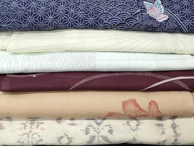 平和屋本店■夏物 小紋 絽 紗 洗える着物 まとめて20点 人物 東海道五十三次 蝶 風景 花柄 手描き 着用可能多数 se4037