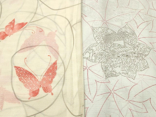 平和屋本店■夏物 小紋 絽 紗 洗える着物 まとめて20点 蝶 風景 花柄 手描き 着用可能多数 se4038