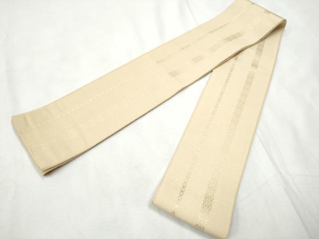 平和屋着物●男性　本場筑前博多織　角帯　献上　色無地　練色　証紙付き　正絹　逸品　CABF8500hy