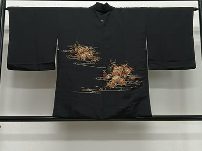 平和屋着物＃羽織　寿光織　流水吉祥文　黒地　金銀糸　正絹　逸品　CABE5071ua