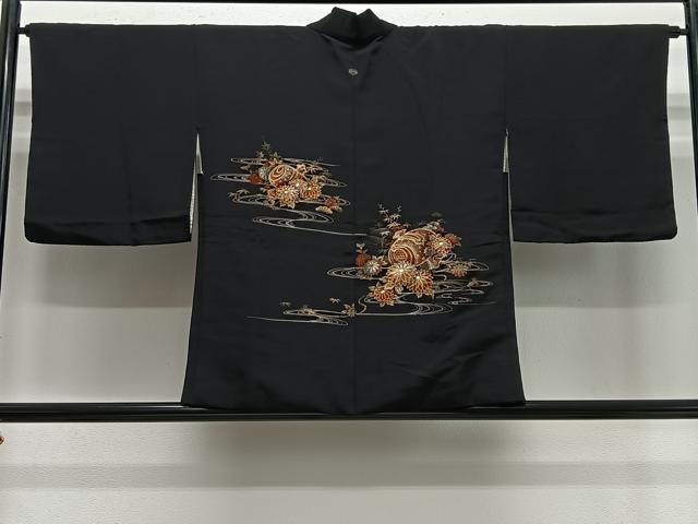 平和屋着物＃羽織　寿光織　流水吉祥文　黒地　金銀糸　正絹　逸品　CABE5071ua