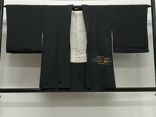 平和屋着物＃羽織　寿光織　流水吉祥文　黒地　金銀糸　正絹　逸品　CABE5071ua