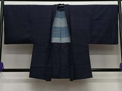 平和屋着物∞男性　羽織　紬地　鉄紺色　正絹　逸品　CABE5094ua