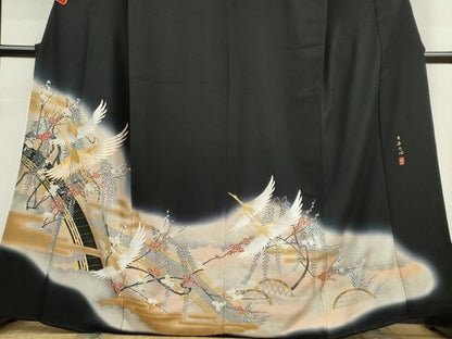 平和屋着物■豪華黒留袖 作家物 渡り橋飛鶴文 暈し染め 金彩 正絹 逸品 CABF6472ou