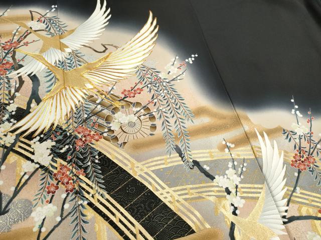 平和屋着物■豪華黒留袖 作家物 渡り橋飛鶴文 暈し染め 金彩 正絹 逸品 CABF6472ou