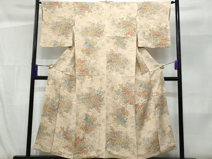 平和屋着物■上質な小紋　草花文　鬼しぼ縮緬　正絹　逸品　CABF1159fb