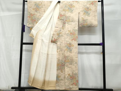 平和屋着物■上質な小紋　草花文　鬼しぼ縮緬　正絹　逸品　CABF1159fb