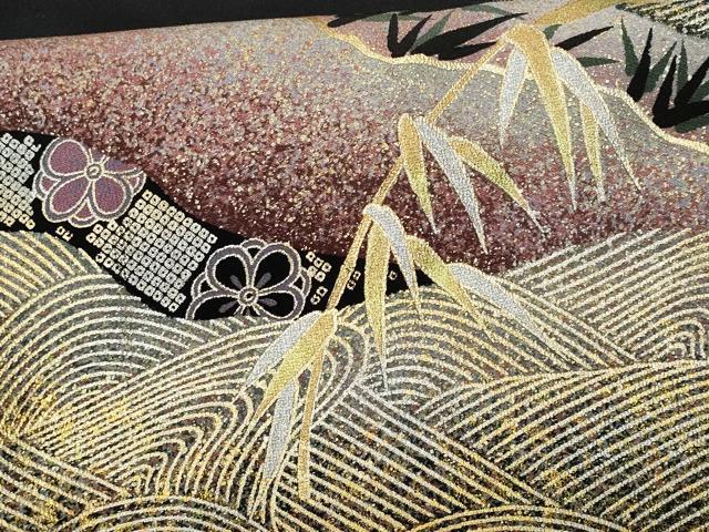 平和屋着物■豪華黒留袖　佐賀錦　作家物　駒刺繍　道長扇面地紙鶴花文　金銀彩　正絹　逸品　CABF6812fb
