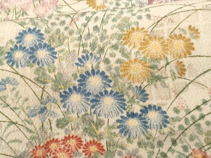 平和屋着物■上質な小紋　草花文　鬼しぼ縮緬　正絹　逸品　CABF1159fb