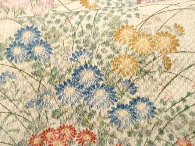 平和屋着物■上質な小紋　草花文　鬼しぼ縮緬　正絹　逸品　CABF1159fb