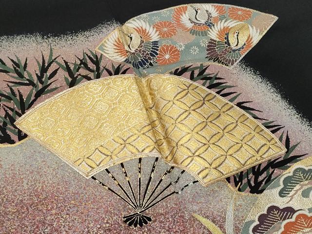 平和屋着物■豪華黒留袖　佐賀錦　作家物　駒刺繍　道長扇面地紙鶴花文　金銀彩　正絹　逸品　CABF6812fb