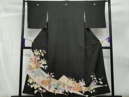 平和屋着物■豪華黒留袖 刺繍 桐 金銀彩 正絹 逸品 CABF6828fb