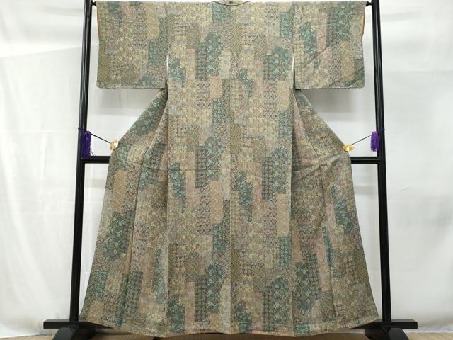 平和屋着物■上質な小紋　吉祥花文　鬼しぼ縮緬　正絹　逸品　未使用　CABF6841fb